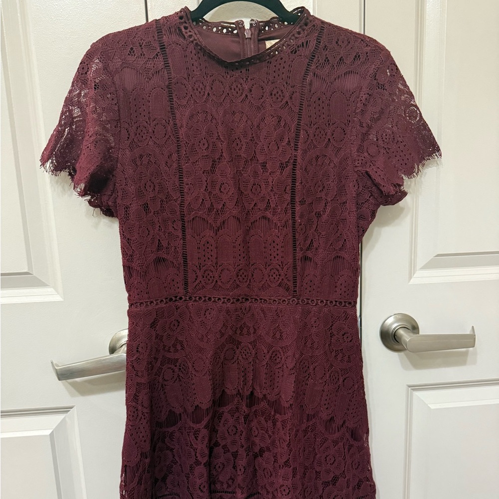 Altar’d State Full Coverage Elegant Lace Burgundy Dress